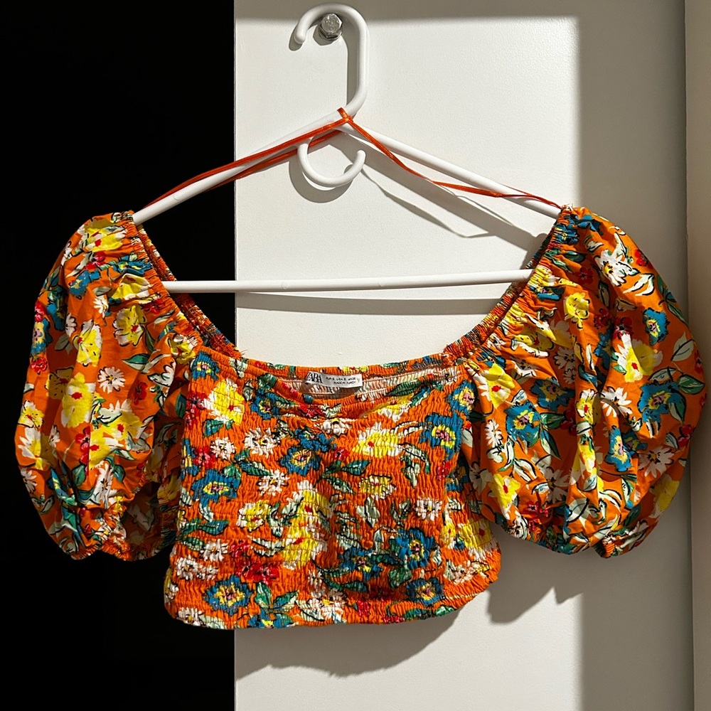 Floral Orange Smocked Top